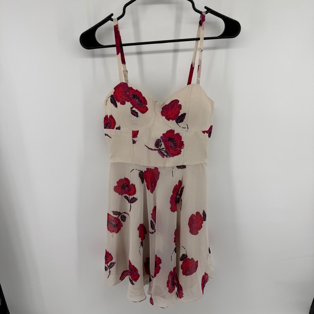 Marciano Women Cream Red Floral 100% Silk Bustier Mini Dress Size 4 41W7417203Z